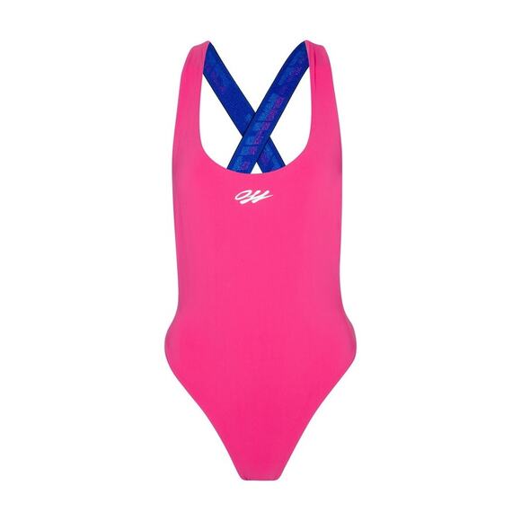 Off-White Logo-Tape Swimsuit Fuchsia/White Size 40/ Small - Picture 4 of 9